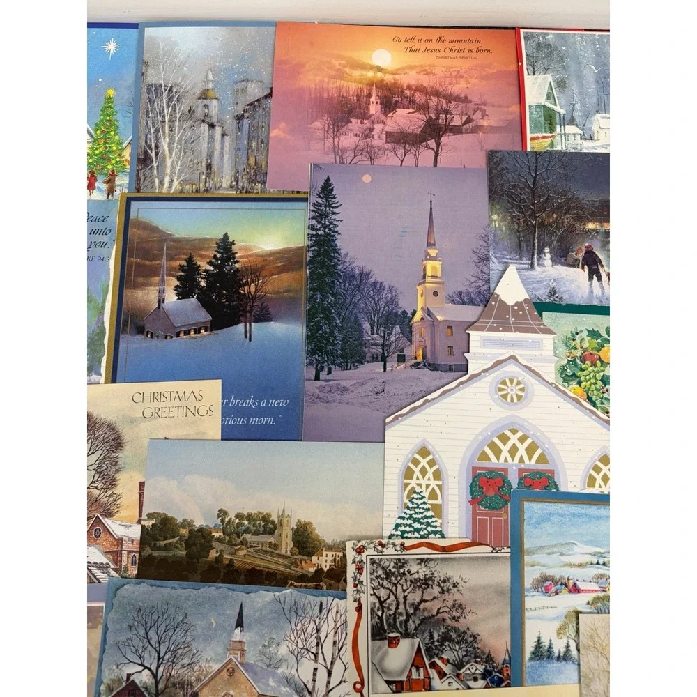 Vintage Christmas Cards Fronts ONLY Churches Cathedrals Scrapbooking Crafts 50+